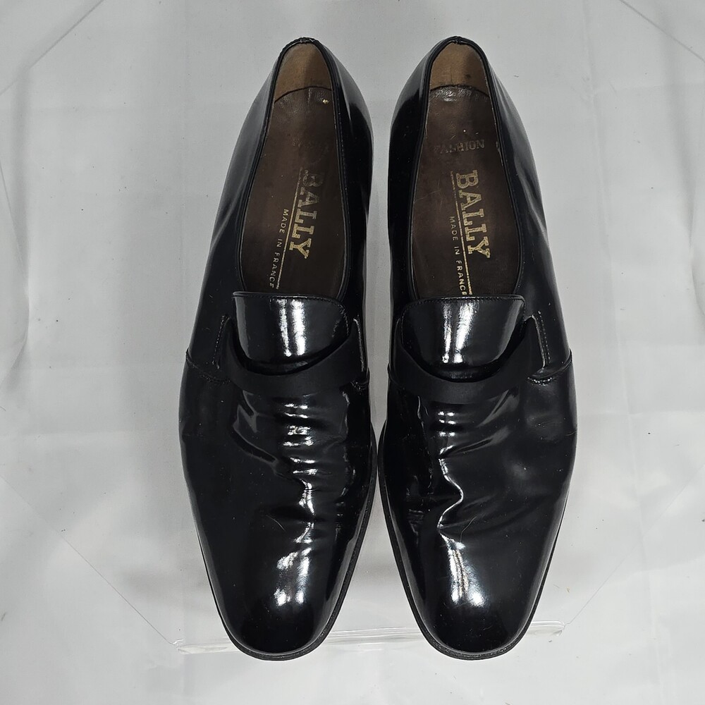 Bally Fashion Black Patent Satin Trim Men 9 M Tuxedo Dress Shoes Made In France